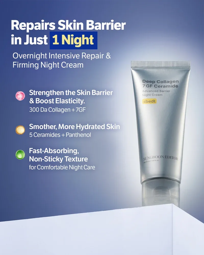 SUNGBOON EDITOR - Deep Collagen 7GF Ceramide Advanced Barrier Night Cream - Crème de nuit réparatrice au collagène et céramides – صورة 4