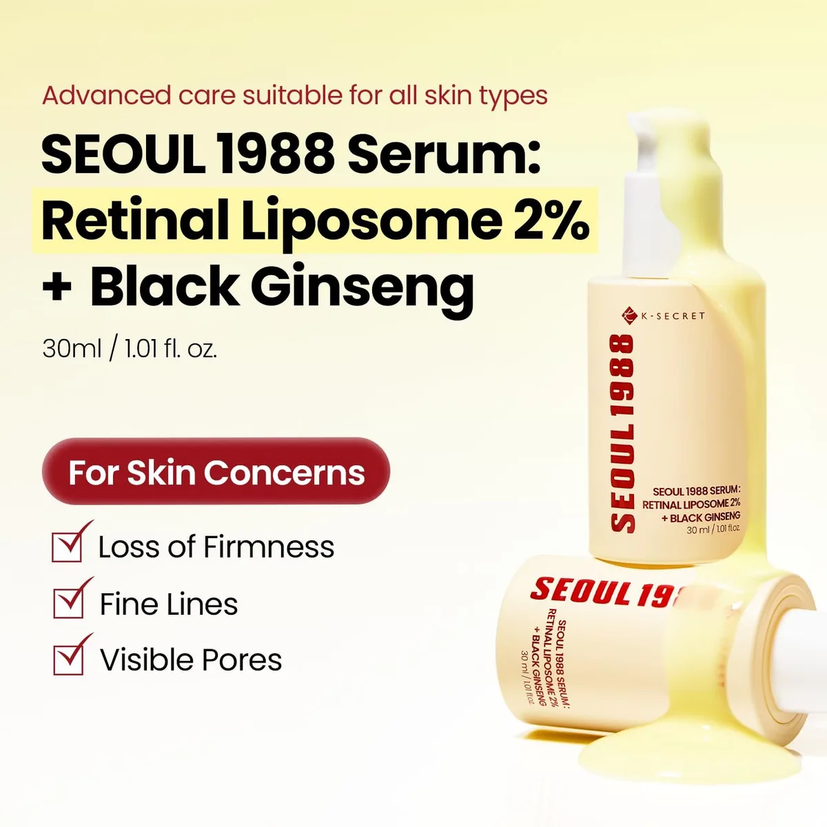 KSECRET - SEOUL 1988 Serum : Retinal Liposome 2% + Black Ginseng - Sérum anti-âge – صورة 2