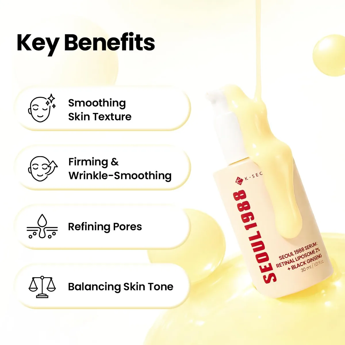 KSECRET - SEOUL 1988 Serum : Retinal Liposome 2% + Black Ginseng - Sérum anti-âge – صورة 3