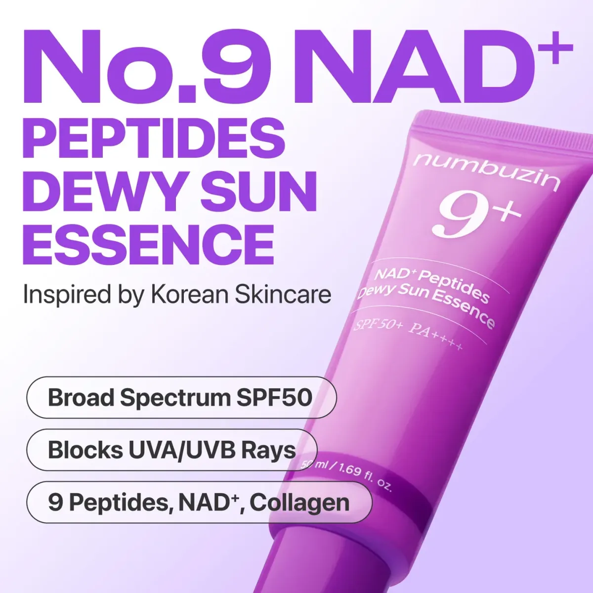 numbuzin - No.9 NAD Peptides Dewy Sun Essence - Essence solaire anti-âge aux peptides – Numbuzin
